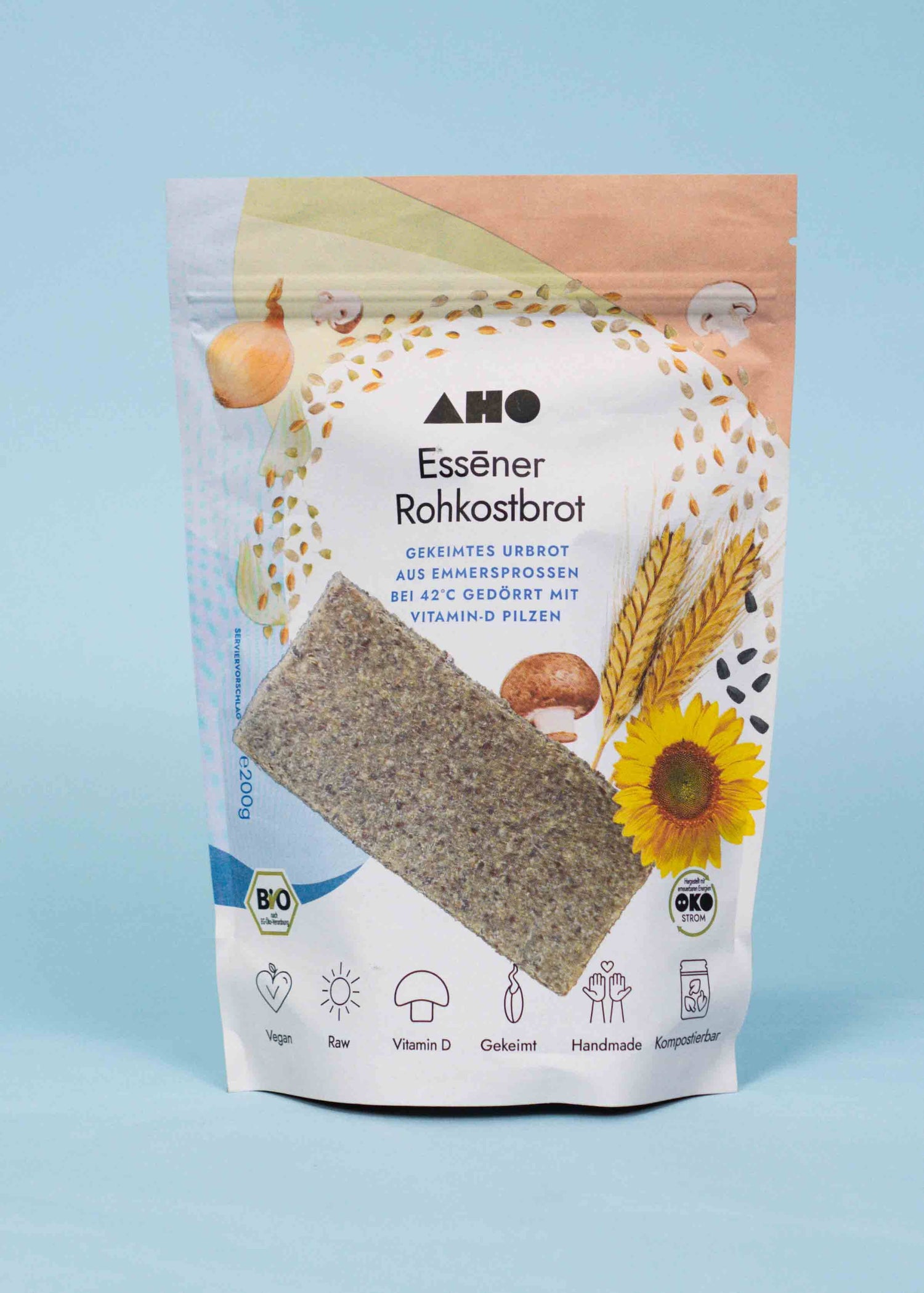 AHO Essēner Rohkostbrot Raw Vegan Cracker AHO.BIO GmbH 200g Tüte 