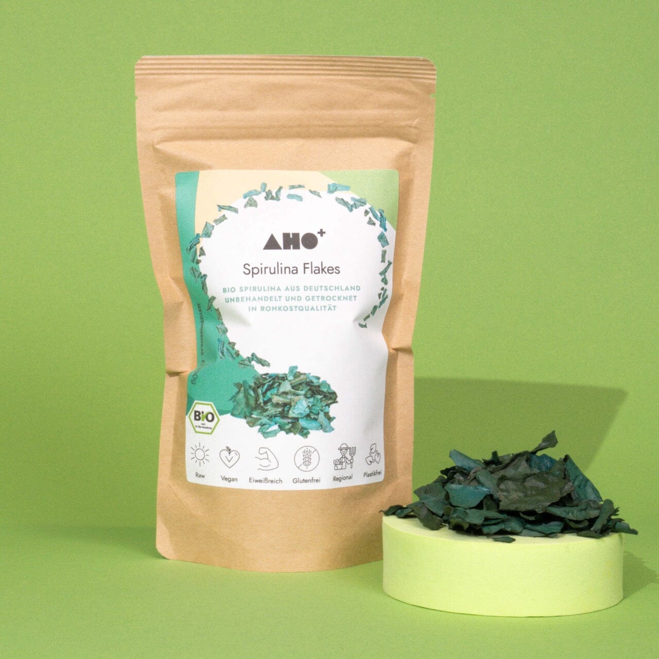 AHO Spirulina Flakes Raw Vegan Granola AHO.BIO GmbH 100g Tüte 