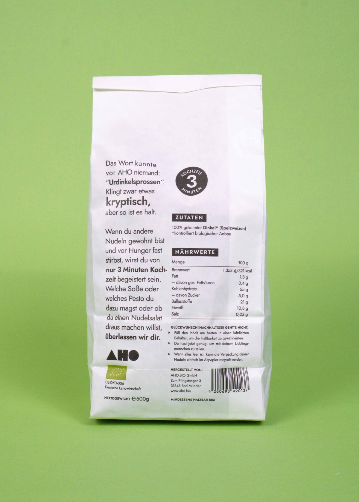 AHO Urdinkelsprossen Pasta Raw Vegan Pasta AHO.BIO GmbH 