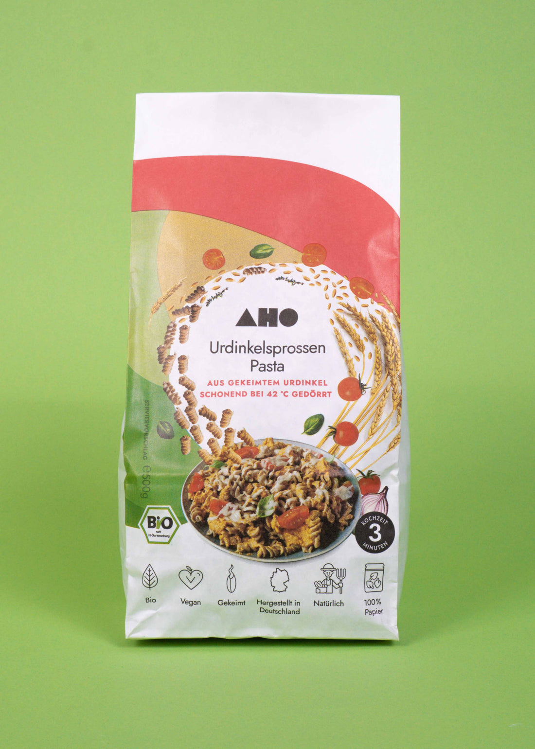 AHO Urdinkelsprossen Pasta Raw Vegan Pasta AHO.BIO GmbH 500g Tüte 