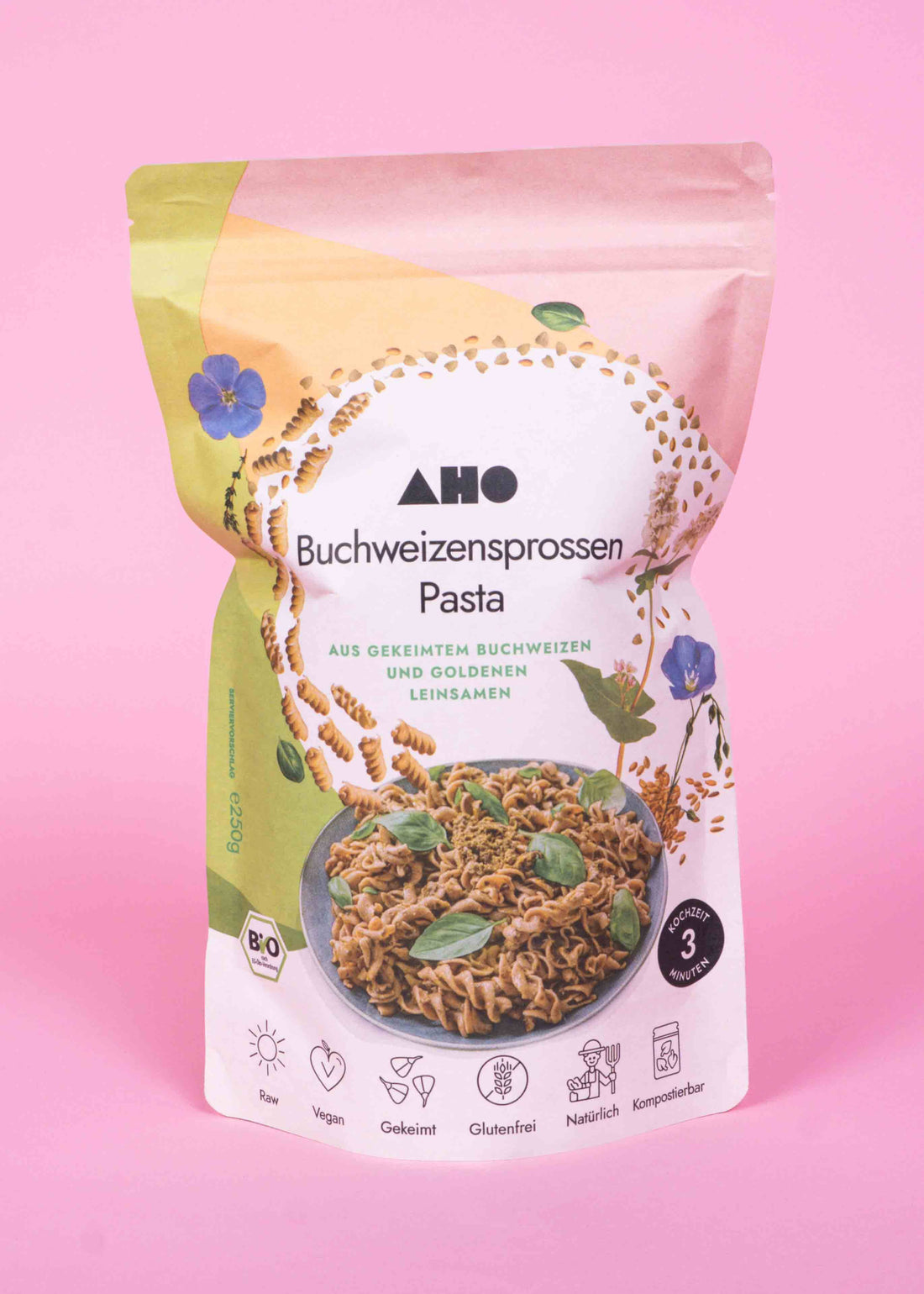AHO Buchweizensprossen Pasta Raw Vegan Pasta AHO.BIO GmbH 250g Tüte 