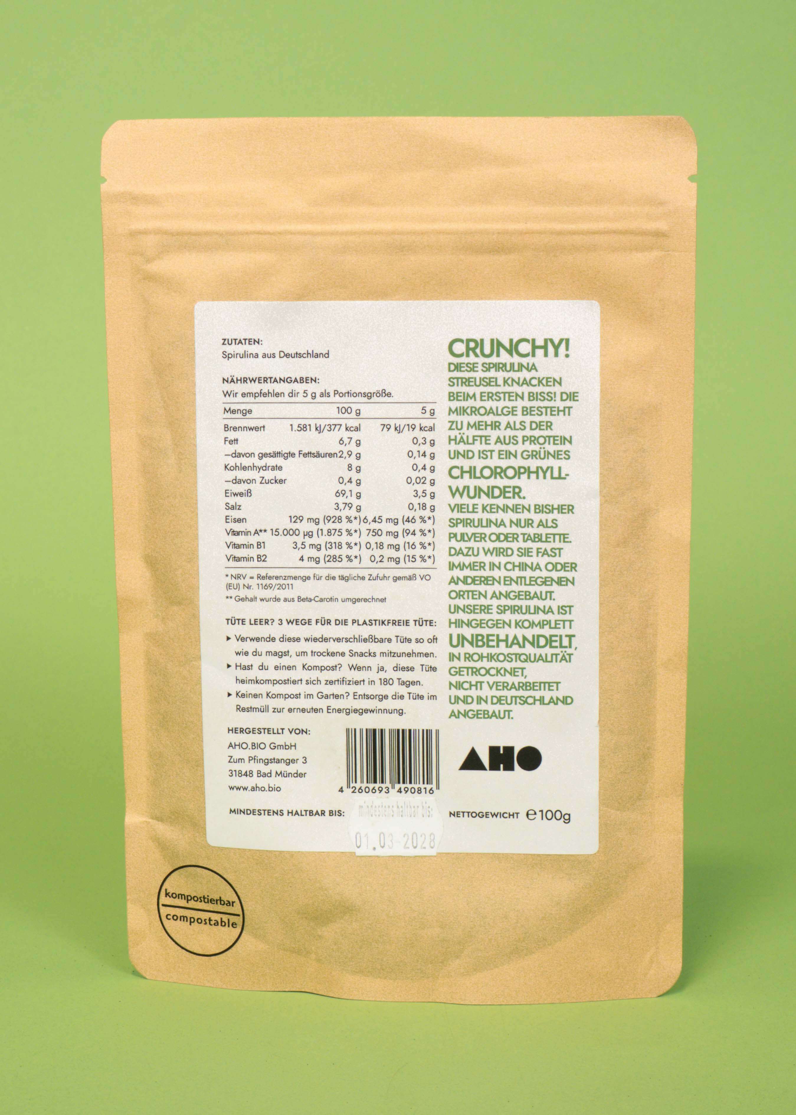 AHO Spirulina Streusel Raw Vegan Granola AHO.BIO GmbH 