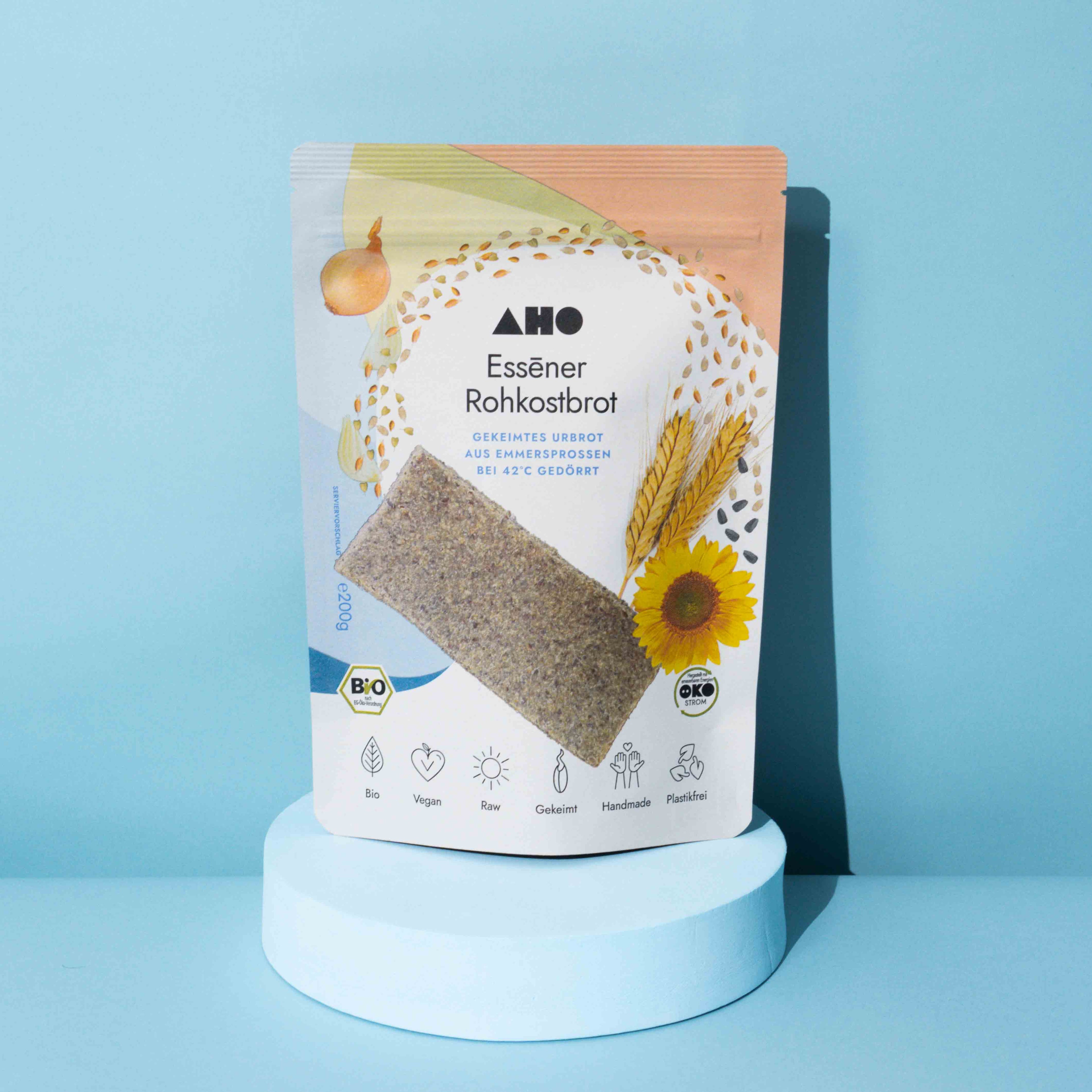 AHO Essēner Rohkostbrot Raw Vegan Cracker AHO.BIO GmbH 200g Tüte 