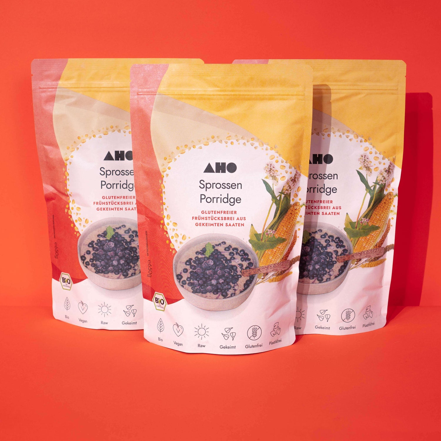 AHO Sprossen Porridge Raw Vegan Granola AHO.BIO GmbH 1,95kg (3 Tüten) 