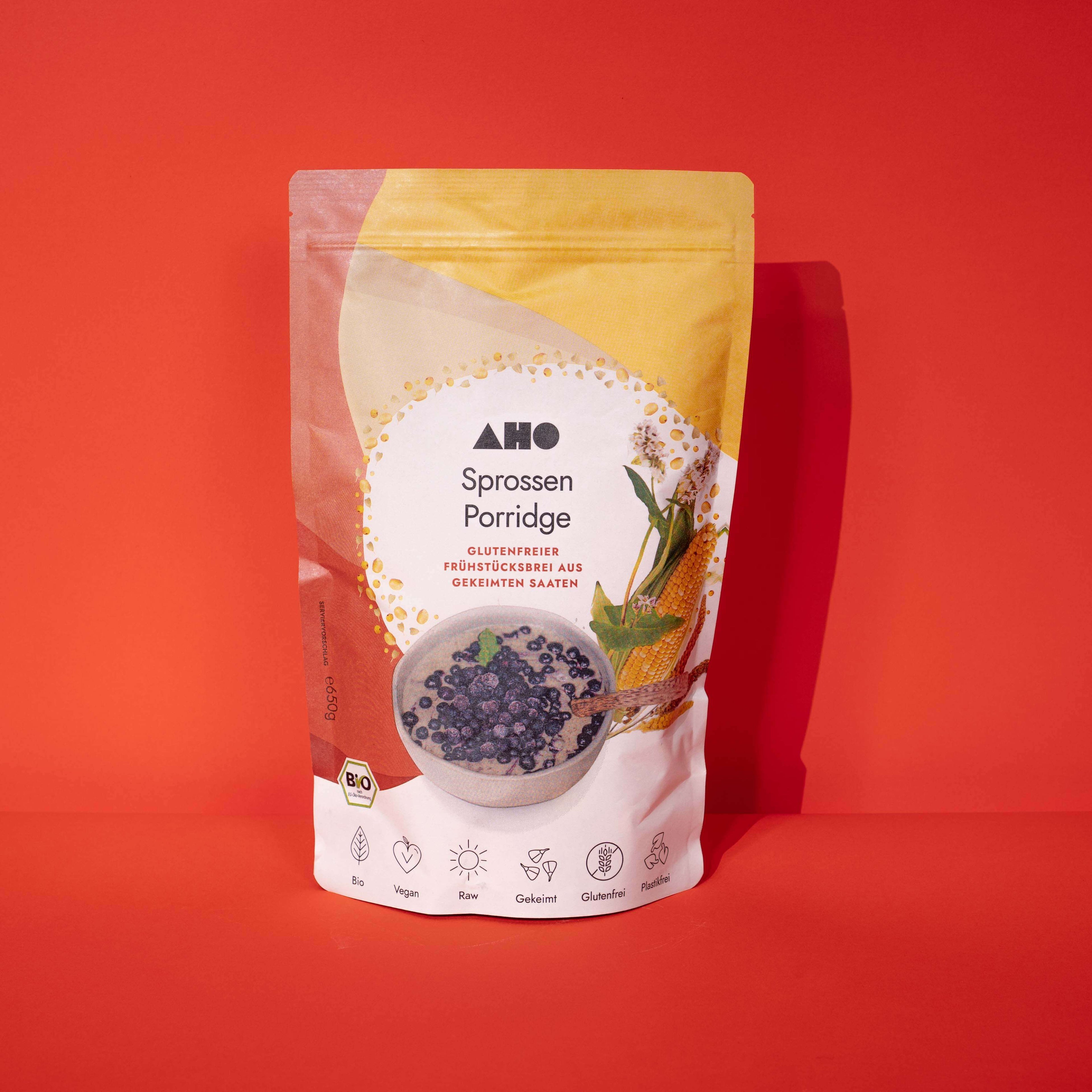 AHO Sprossen Porridge Raw Vegan Granola AHO.BIO GmbH 650g Tüte 