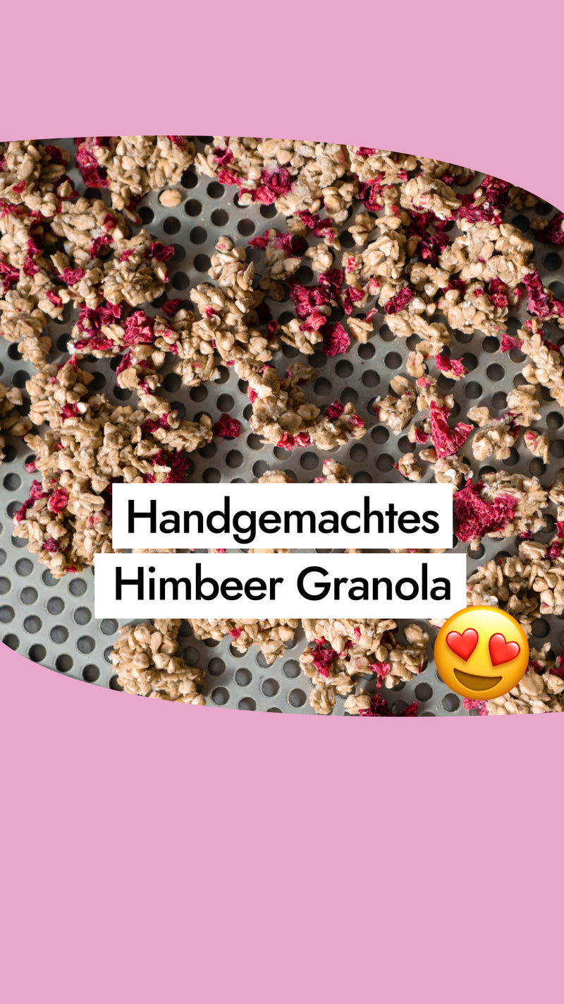 Sprossen Granola handgemacht mit Himbeeren 