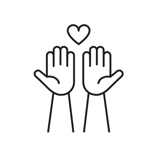 ein Herz über zwei Händen als Symbol für Handarbeit