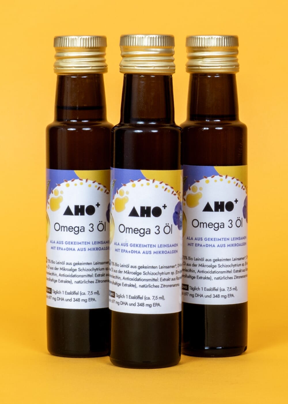 AHO Omega 3 Öl Nahrungsergänzung AHO.BIO GmbH 300ml (3 Flaschen) 