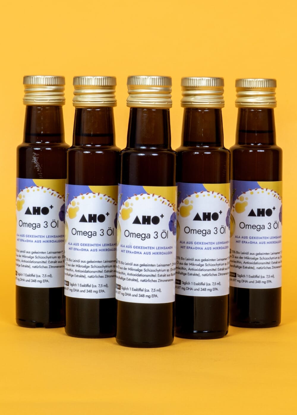 AHO Omega 3 Öl Nahrungsergänzung AHO.BIO GmbH 500ml (5 Flaschen) 