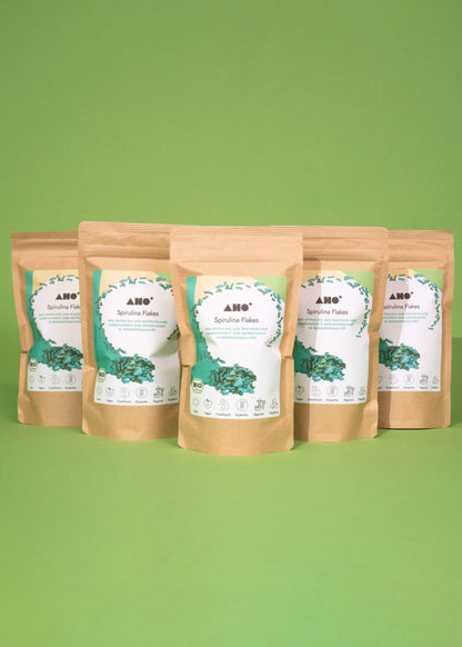 AHO Spirulina Flakes Raw Vegan Granola AHO.BIO GmbH 500g (5 Tüten) 