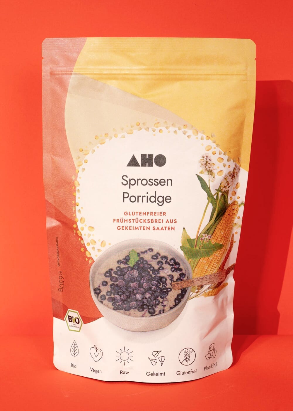 AHO Sprossen Porridge Raw Vegan Granola AHO.BIO GmbH 650g Tüte 
